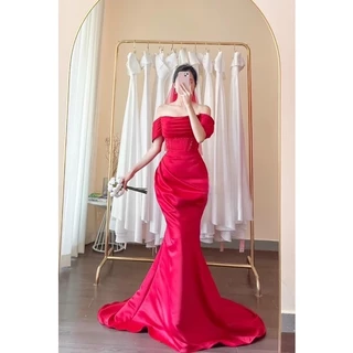 Đầm body mặc cưới TRIPBLE T DRESS bẹt vai đuôi cá kết cườm - size S/M/L - MS445V