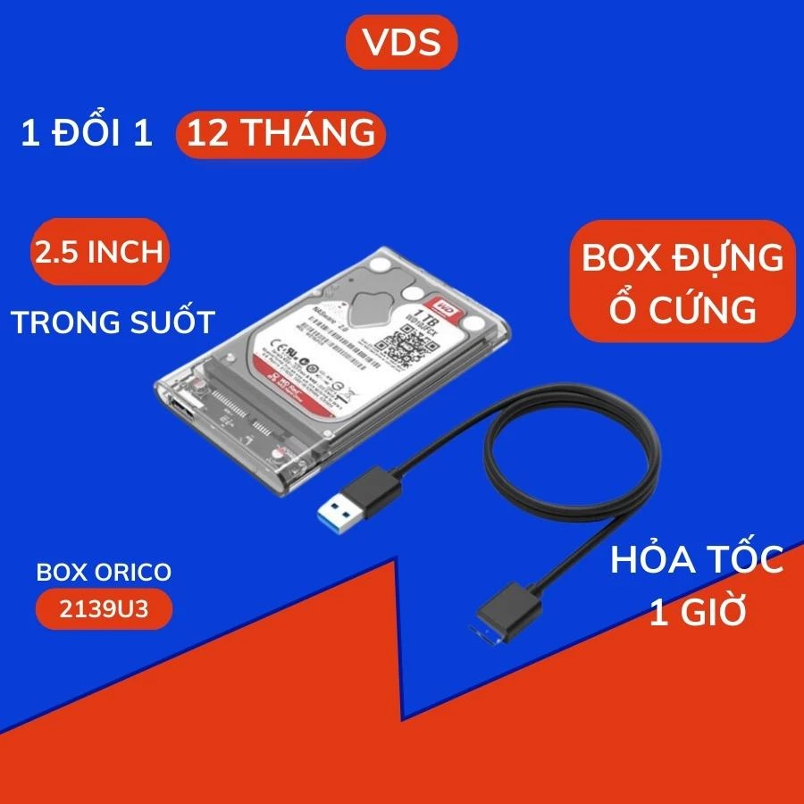 Hộp ổ cứng Hdd Box ORICO 2139U3 2.5in - Dùng cho HDD, SSD USB 3.0- VDS SHOP