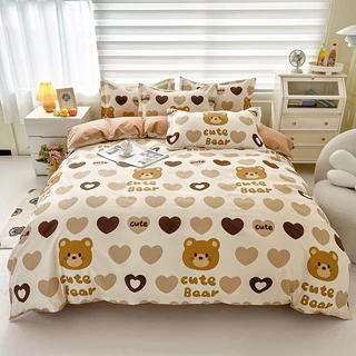 Bộ chăn ga gối cao cấp ETAMI cotton poly Gấu tim nâu new miễn phí bo chun ga trải giường (chưa kèm ruột)