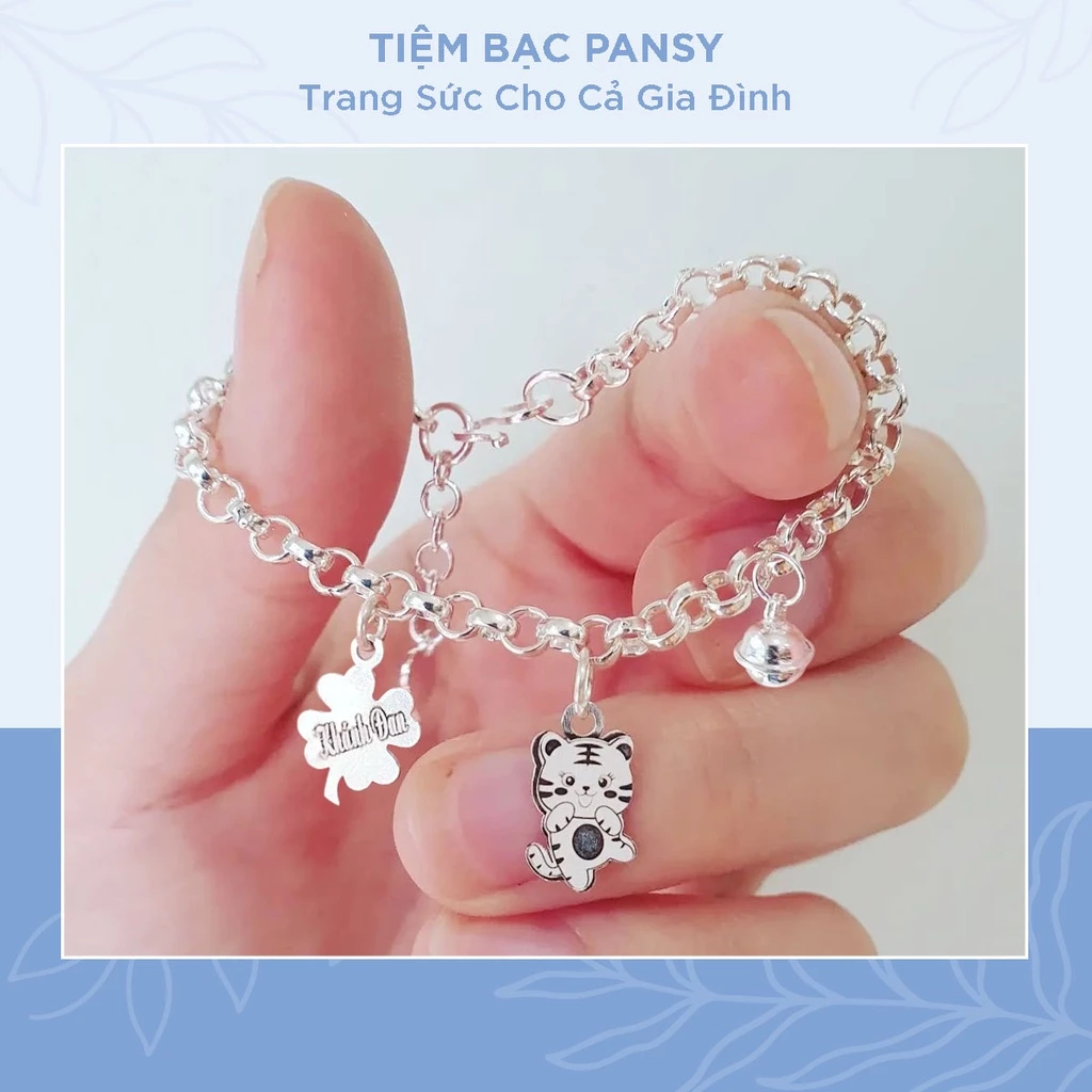 Lắc bạc khắc tên cho bé treo con giáp theo tuổi PANSY - Vòng lắc bạc ta dễ thương đeo tay, chân cho bé