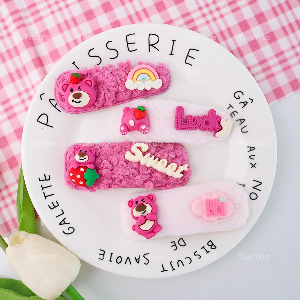 Kẹp tóc mái phối lông Gấu dâu Lotso handmade dễ thương cute TY0308