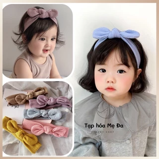 Băng đô/turban nơ vải sọc gân cotton siêu co dãn cho bé 0-3 tuổi màu pastel phong cách Hàn Quốc