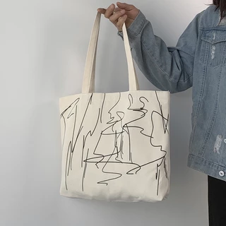 Túi tote vải canvas túi đeo vai thời trang Hàn Quốc họa tiết kẻ vẽ đẹp xinh cỡ lớn phong cách Ulzzang giá rẻ ABICA T1004