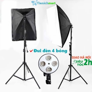 Bộ đèn Studio, chụp ảnh chuyên nghiệp chân đèn cao 2m softbox 50x70cm kèm đui đèn 4 bóng