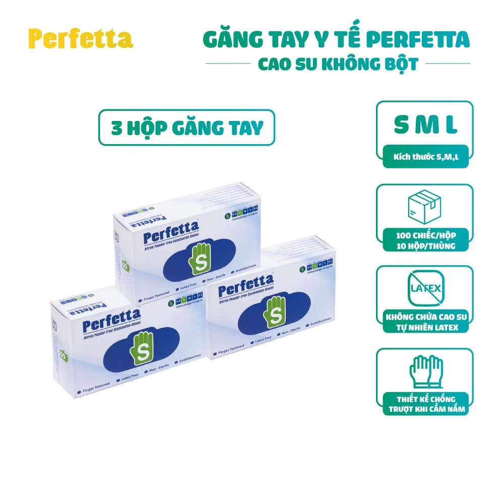 Combo 3 Hộp Găng Tay Cao Su Y Tế Không Bột Perfetta (100 cái/hộp)