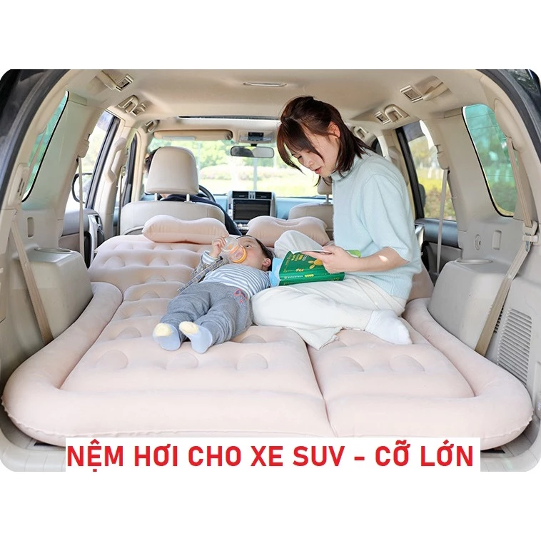 [Kèm Chân] Đệm Giường Hơi Ô Tô Cao Cấp, Đệm hơi xe SUV 7 chỗ, 16 chỗ phủ nhung có kèm theo bơm hơi