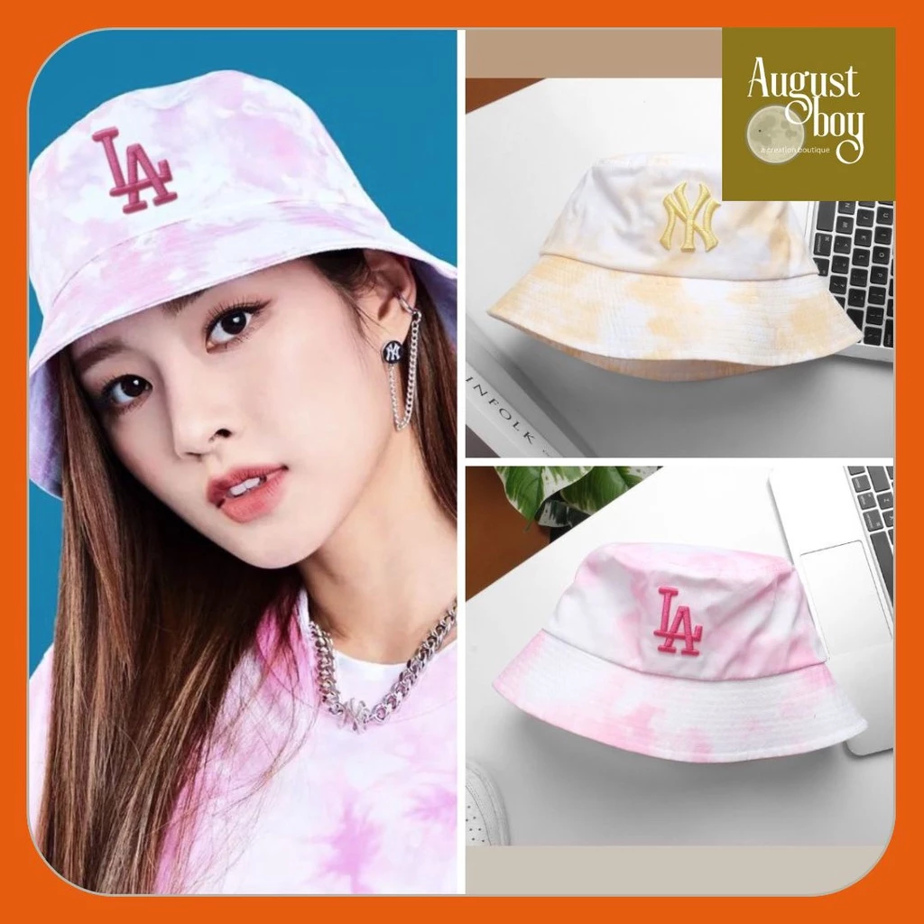 Mũ nón nam nữ Bucket màu loang tie dye M L B logo LA NY hồng vàng