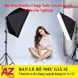 Bộ Đèn Studio Chụp Ảnh,Livestream Chuyên Nghiệp Chân Đèn 2m Kèm Softbox 50x70cm