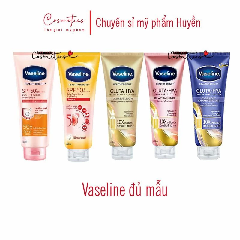 Lẻ tuýp Vaseline Gluta đủ mẫu 300ml