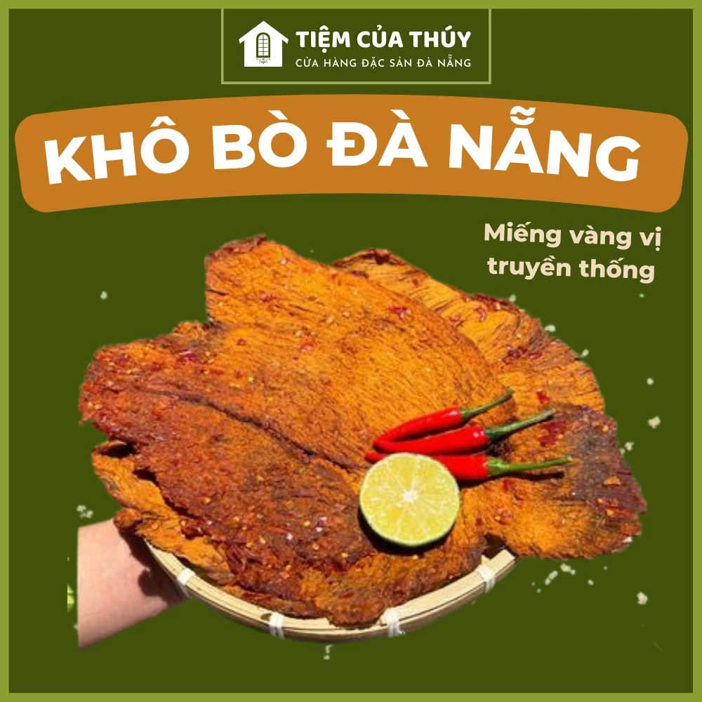 Bò Khô Đà Nẵng truyền thống miếng vàng loại 1 làm từ 100% thịt bò tươi ngon miếng to mềm đậm vị tiemcuathuy