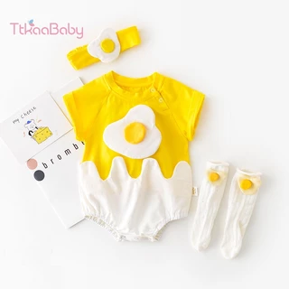 Bộ Áo Liền Quần Bằng cotton Chất Lượng Cao In Họa Tiết Trứng Dễ Thương Thời Trang Mùa Hè Cho Bé Gái