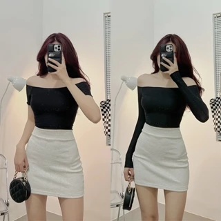 Áo croptop trễ vai cuốn biên tay ngắn & dài