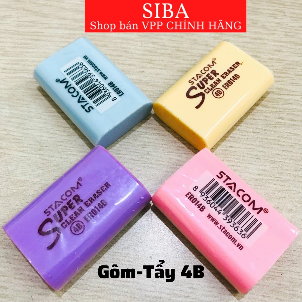 Tẩy bút chì 4B siêu sạch, gôm tẩy chì mềm nhiều màu Stacom ER014B tiện lợi cho học sinh