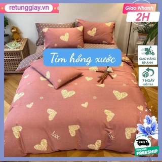 Ga trải giường bo chun 1M6X2M,1M8X2M,2MX2M2,Vải cotton poly,chọn nhiều mẫu[tim hồng xước]