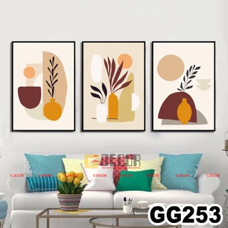 Tranh treo tường canvas khung gỗ 3 bức hiện đại, tranh decor trang trí phòng khách phòng ngủ spa 253