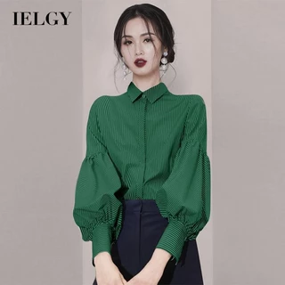 IELGY Áo Sơ Mi Kẻ Sọc Phong Cách Pháp Cổ Điển Thời Trang Cho Nữ