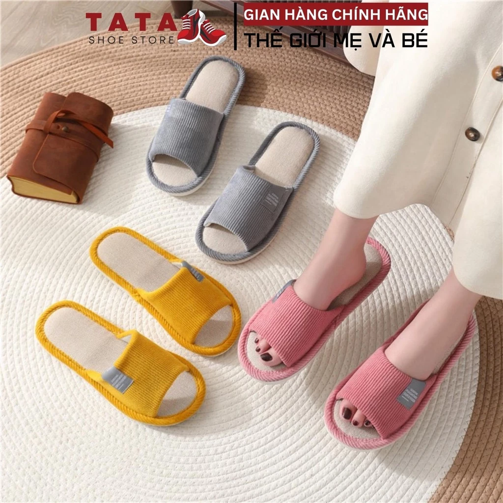 Dép lê xốp nỉ nam nữ CAO CẤP mang đi ở trong nhà văn phòng mùa thu đông, đế xốp nhẹ vải nỉ êm chân (TATA)