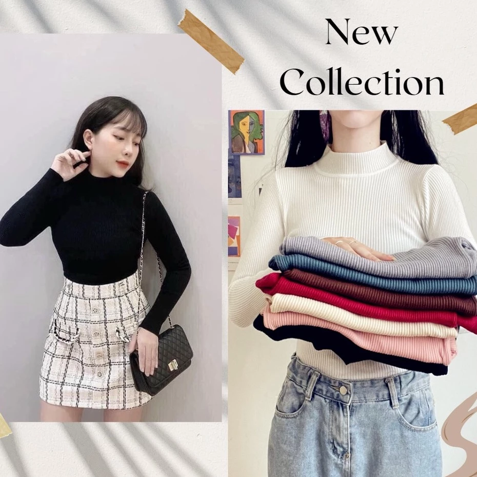 < FREESHIP> Áo len tăm, áo len nữ cổ 3 phân - CHẤT ĐẸP