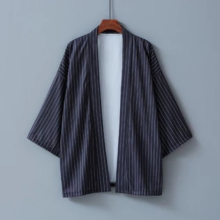 [made In hano] haori taoist Áo Khoác kimono Nhật Bản Kẻ Sọc Phong Cách retro Cho Cặp Đôi Dễ Phối Đồ haori taoist jk