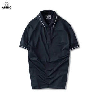 Áo polo nam màu đen phối viền ADINO vải polyester cotton không bai xù dáng công sở slimfit hơi ôm trẻ trung AP95