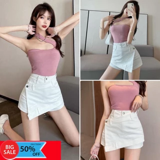 Quần nữ ngắn, quần nữ giả váy chất kaki co dãn màu trắng đen size S M L SKUCV-07C tu.by.catu