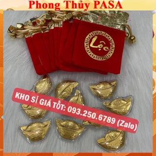 🌸BÁN CHẠY🌸 Sỉ Combo 10 Thỏi Vàng Tài Lộc Mạ Vàng Kèm Túi Gấm Phúc Lộc Phong Thủy , trưng bày hoặc làm quà tặng