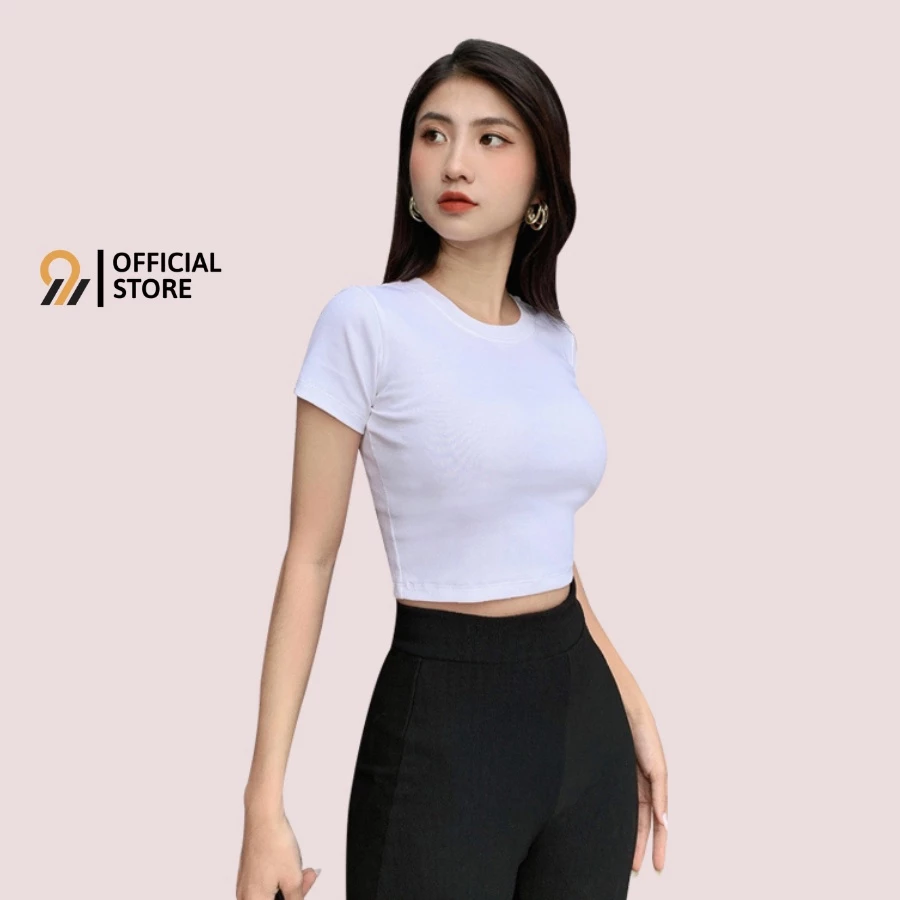 Áo croptop nữ M9 ngắn tay cotton co giãn