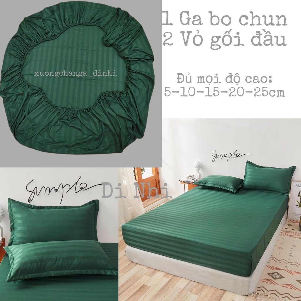 Set ga vỏ gối cotton sọc 3F phong cách khách sạn, vải mềm mịn, không xù lông