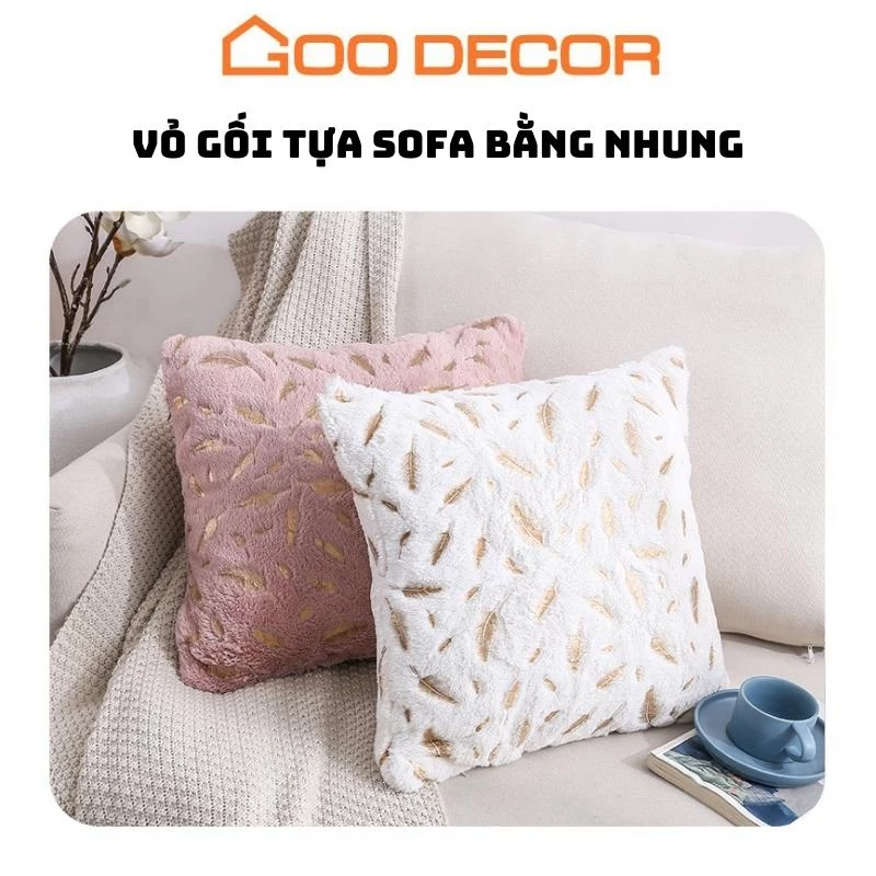 Vỏ gối sofa GOO Decor vải nhung lông, bọc gối tựa sofa 45x45 hình vuông hoạ tiết sang trọng