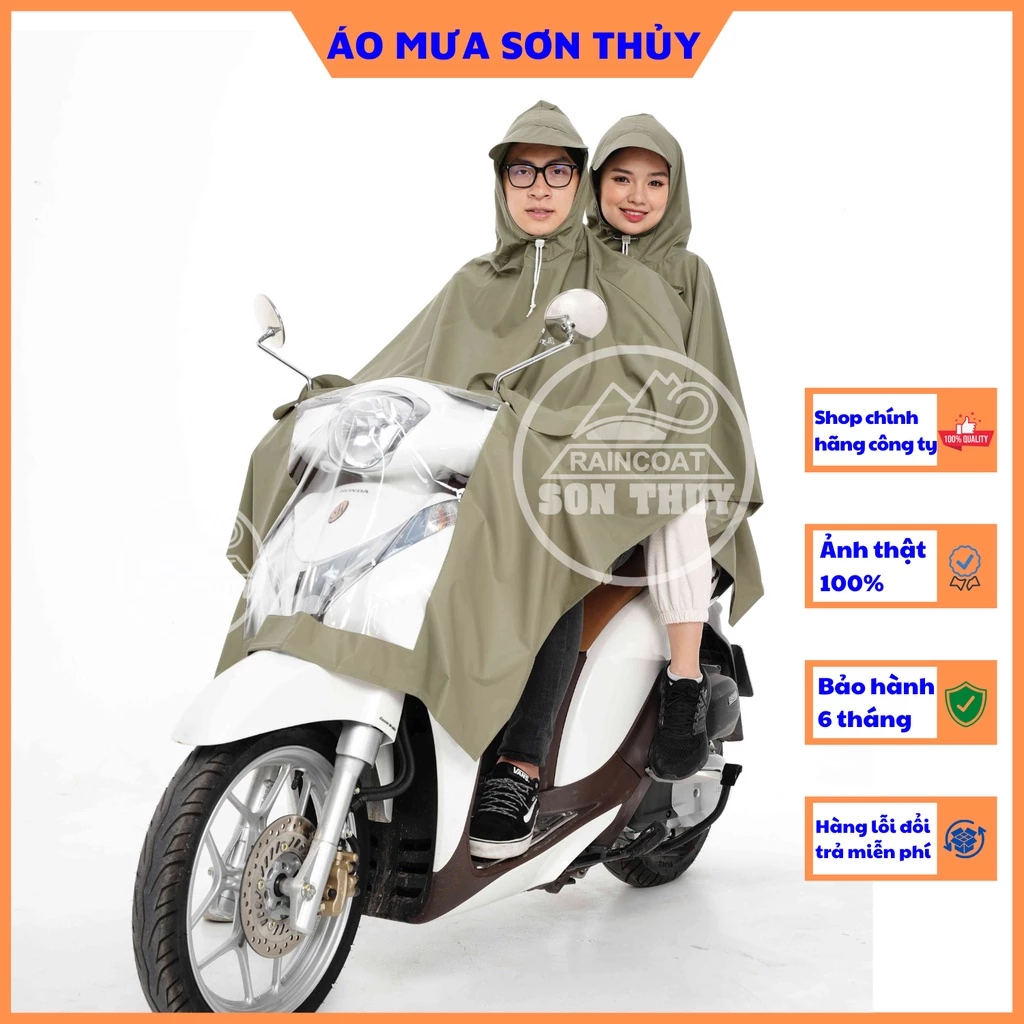 Áo mưa choàng 2 mũ vải nhựa PVC nhập khẩu chính hãng Sơn Thủy freesize nhiều màu lựa chọn cả nam nữ ST2