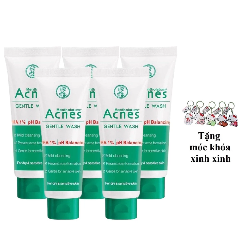 (Tặng 1 móc khóa) Set 5 Tuýp Gel rửa mặt Acnes gentle wash ngăn ngừa mụn và sạch khuẩn 25g