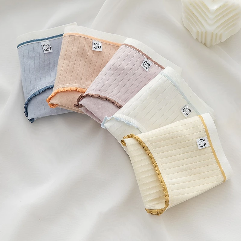 Combo Set 5 chiếc quần lót cotton Thun gân mềm nhiều màu co dãn giữa eo