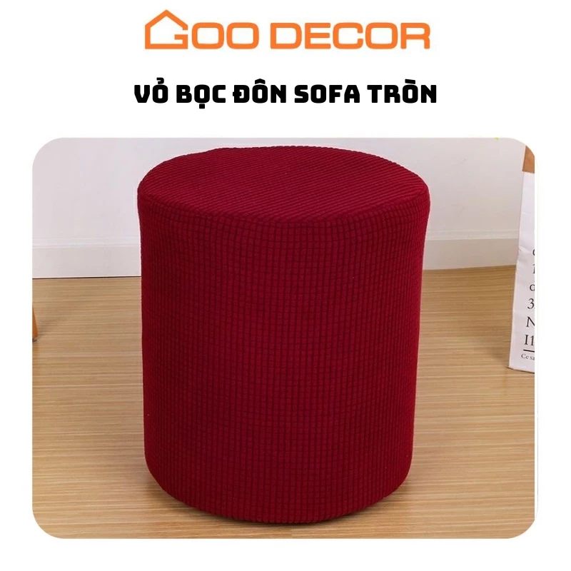 Vỏ đôn tròn GOO Decor, bọc đôn sofa vải nỉ nhung gân dày dặn mềm mại