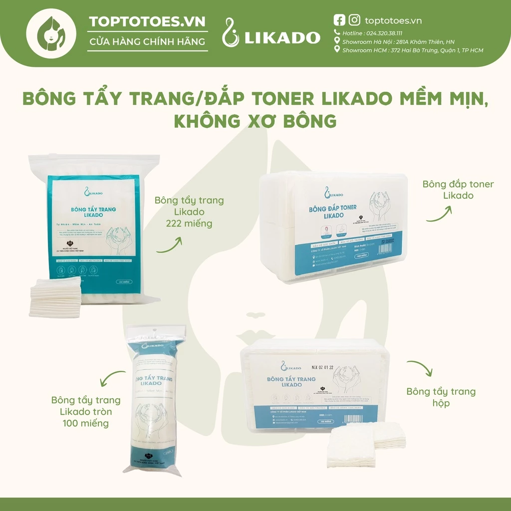 Bông tẩy trang/đắp toner Likado mềm mịn, không xơ bông