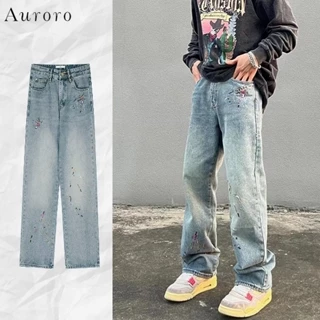 Quần jean trắng oversize unisex quần jean ống rộng nam from rộng thời trang Quần hiphop  quần đen simple Màu Trơn quần bò nữ