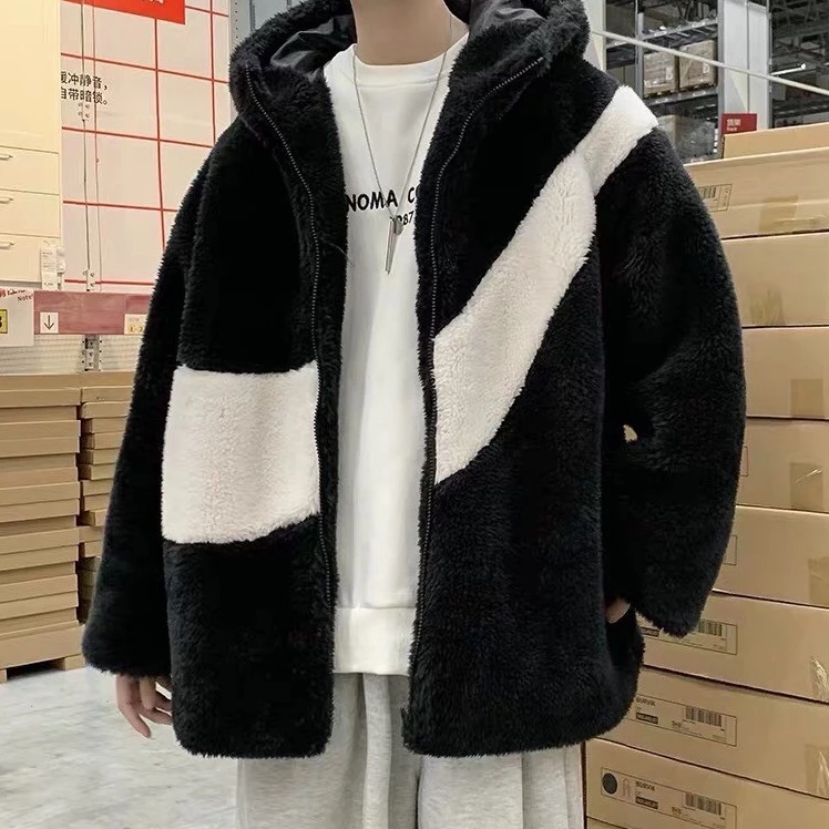 Áo khoác lông cổ cao họa tiết hình vảy phom rộng unisex g57