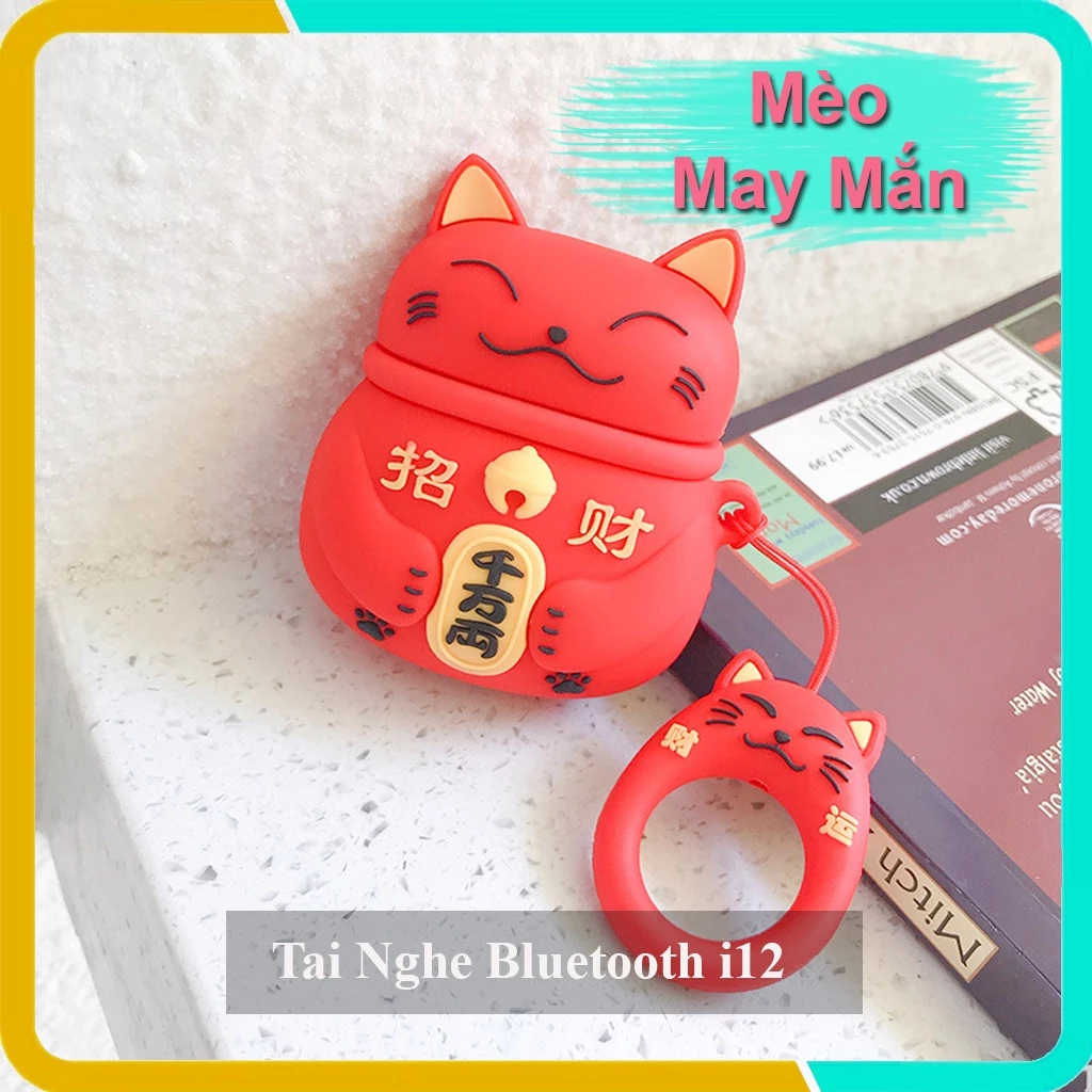 Tai Nghe Bluetooth 5.0 Không Dây i12,Kèm Case Mèo May Măn Siêu Dễ Thương, Tương Thích Android\iOs