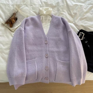 𝗺𝗶𝗲 𝘀𝘁𝘂𝗱𝗶𝗼 - Purple cardigan dài tay trơn Hàn Quốc