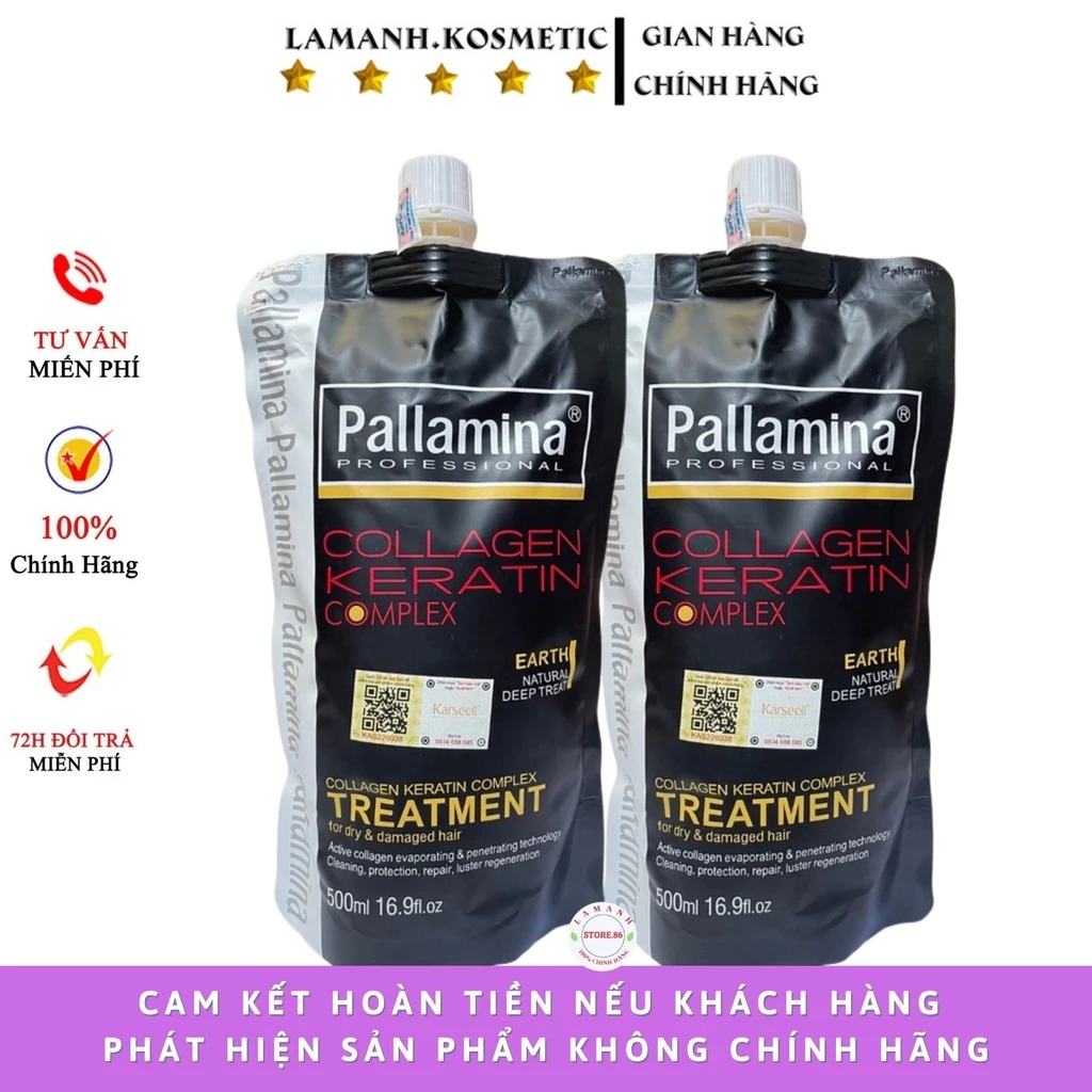 Ủ tóc hấp phục hồi tóc kem hấp hấp tóc Pallamina Collagen Keratin túi 500ml