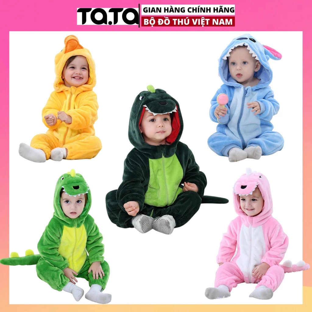 Bộ đồ hình thú KHỦNG LONG XANH NHÍ ,bộ đồ liền thân nhiều màu cho bé Trai bé Gái loại CAO CẤP TA17