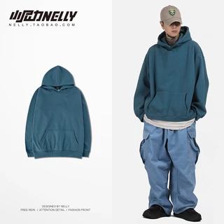 Áo hoodie Nelly Heybig trơn màu xanh lam