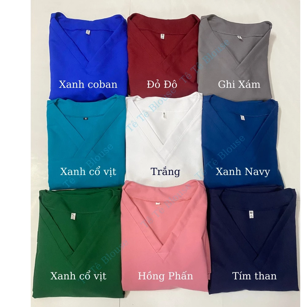 Hàng có sẵn - Bộ Scrubs Nam Bác Sĩ, Blouse cổ tim 9 màu vải cao cấp, đồng phục spa, thẩm mỹ viện có in thêu