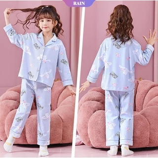 Bộ Đồ Ngủ Hai Mảnh Tay Dài In Họa Tiết Hoạt Hình Sanrio Cinnamoroll Kuromi My Melody StellaLou Phong Cách Nhật Bản Dành Cho Trẻ Em Mặc Tại Nhà [RAIN]