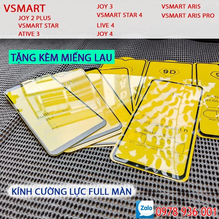 Kính cường lực Vsmart full màn hình 9D -  Miếng dán tràn màn hình Joy 2 Plus, Active 3, Live 4, Aris Pro, Star 3...