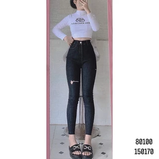 [Bigsize 60kg-98kg] Quần Jean Nữ Skinny Đen Tiêu Trơn/Rách Sườn Đùi Lưng Cao Trên Rốn Co Giãn Mạnh