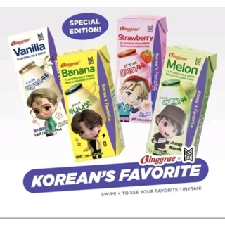 Log 6 hộp sữa Binggrae Hàn Quốc 200ml vị dưa, vị chuối, vị dâu Mẫu hình nhóm nhạc BTS Limited