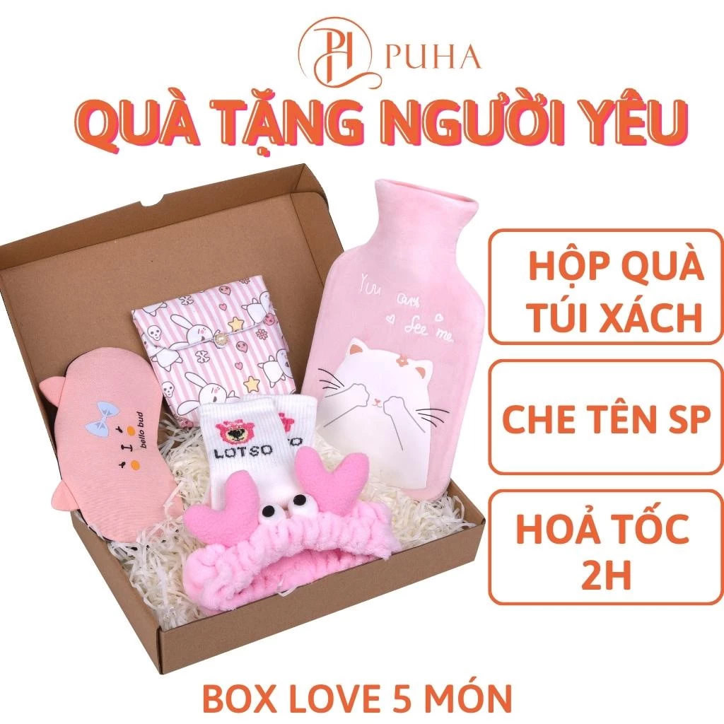 Túi chườm bụng kinh PUHA, trườm nóng sưởi ấm giảm đau, quà tặng bạn gái ngày sinh nhật, noel