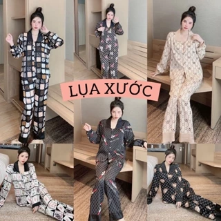 pijama tay dài lụa xước loại 1 thiết kế mới nhất , đồ bộ pijama hot trend , sét bộ mặc nhà giá rẻ tận xưởng freeship