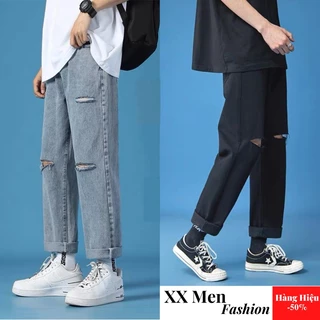 Quần jean nam rách gối màu đen, xanh chất bò cao cấp from dáng suông rộng, phong cách Hàn Quốc Hot Trend 2022!