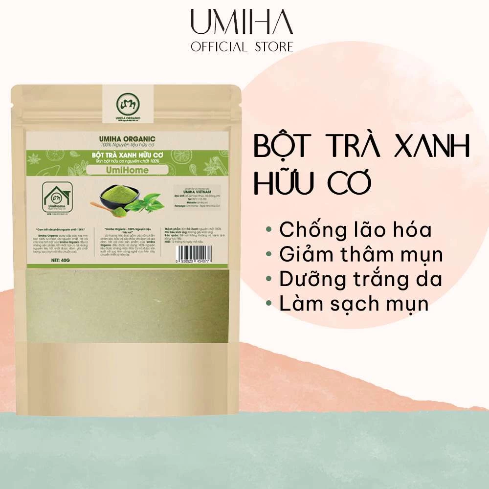 Bột Trà Xanh Đắp Mặt Nạ Hữu Cơ Umiha Nguyên Chất 40g | Green Tea Powder 100% Organic